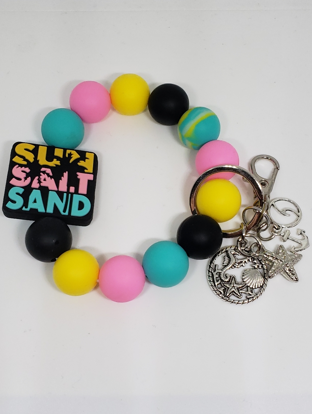 Handmade Sun Salt Sand Silicone Focal Bead Wristlet Keychain Bracelet